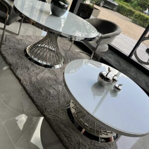 Woonkamerset Spin - Zilver/Wit Glas
