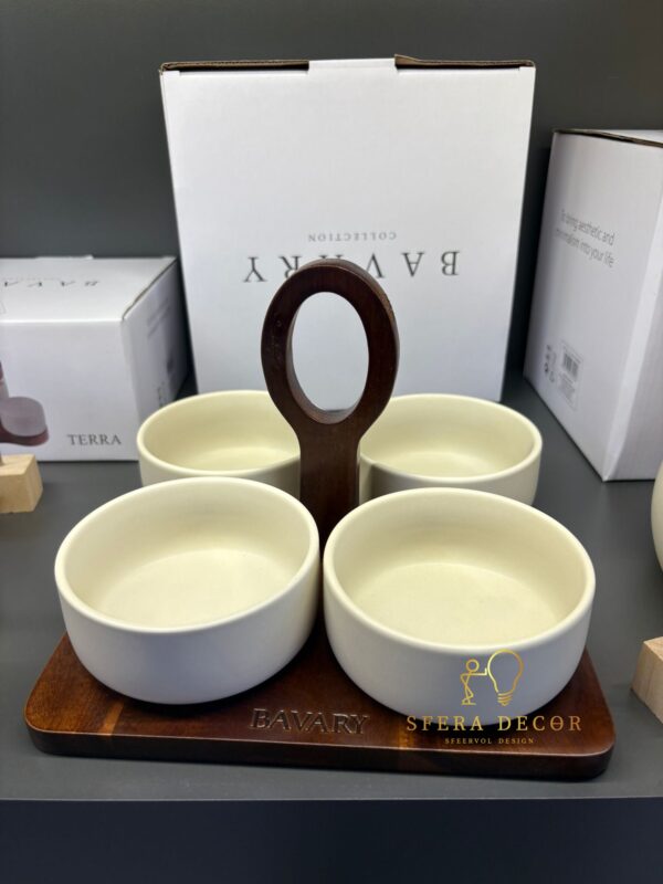 Bavary Linens Serveerset 4-delig porselein met acaciahout SferaDecor